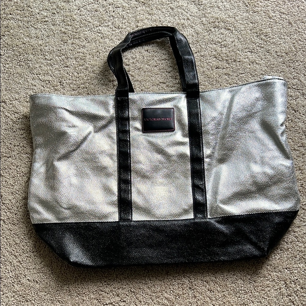 Victoria's Secret Black and Silver Travel Tote Bag
